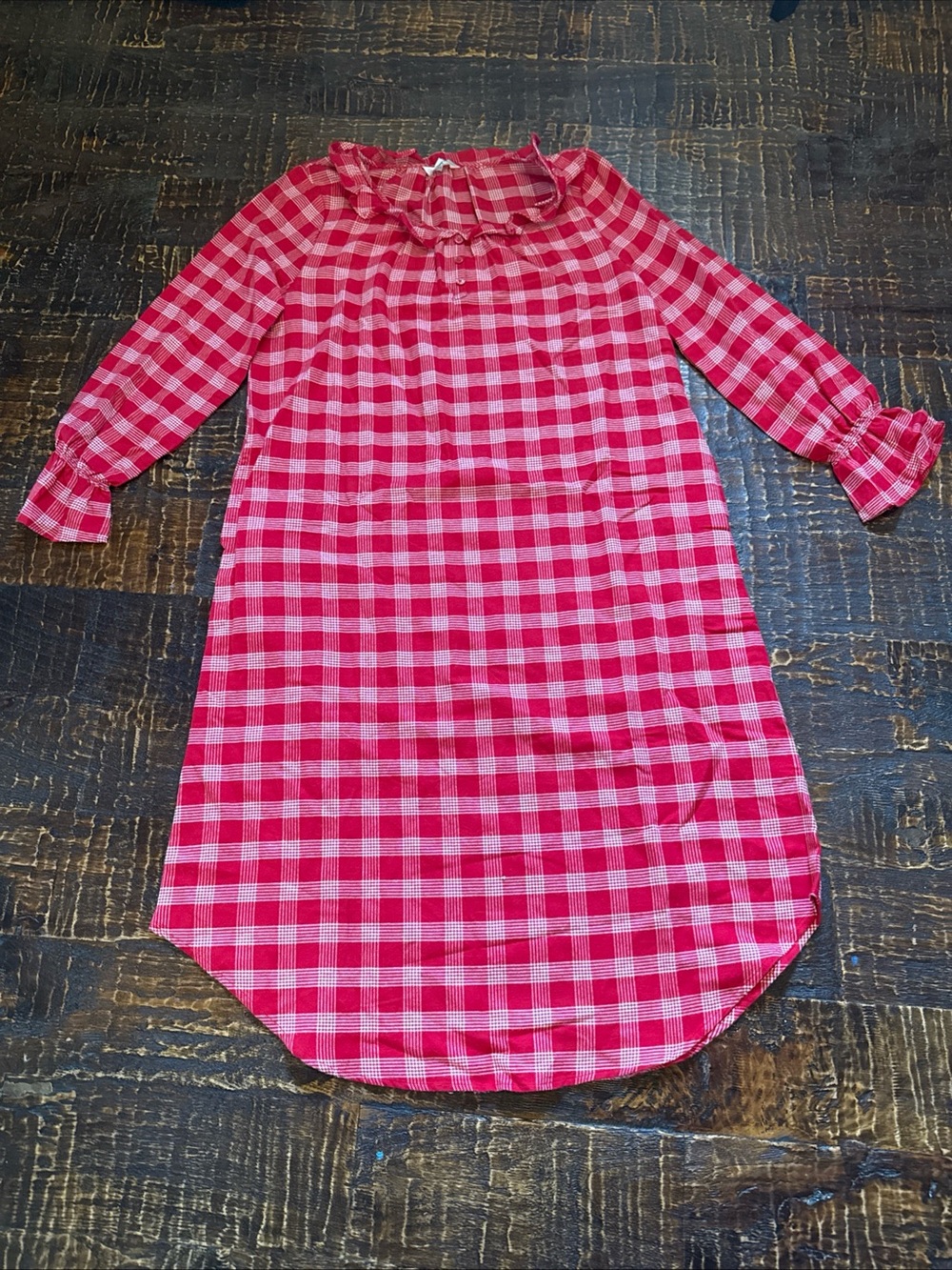 Charter Club Red Gingham Long Nightgown Sleep Shirt Ruffle Sleeve